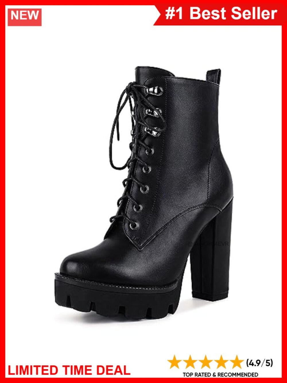 Platform Combat Boots Round Toe Lace Up High Heel Ankle Booties